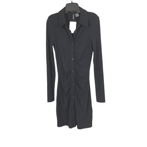NWT Divided by H&M Black Button Down Ruched Long Sleeve Stretch Knit Dress Sz XS